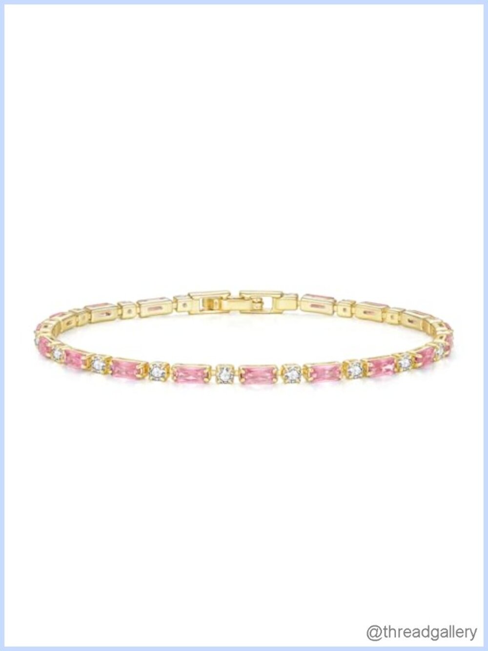 Gold Plated Brass Tennis Bracelet Cubic Zirconia 7.48" Adjustable